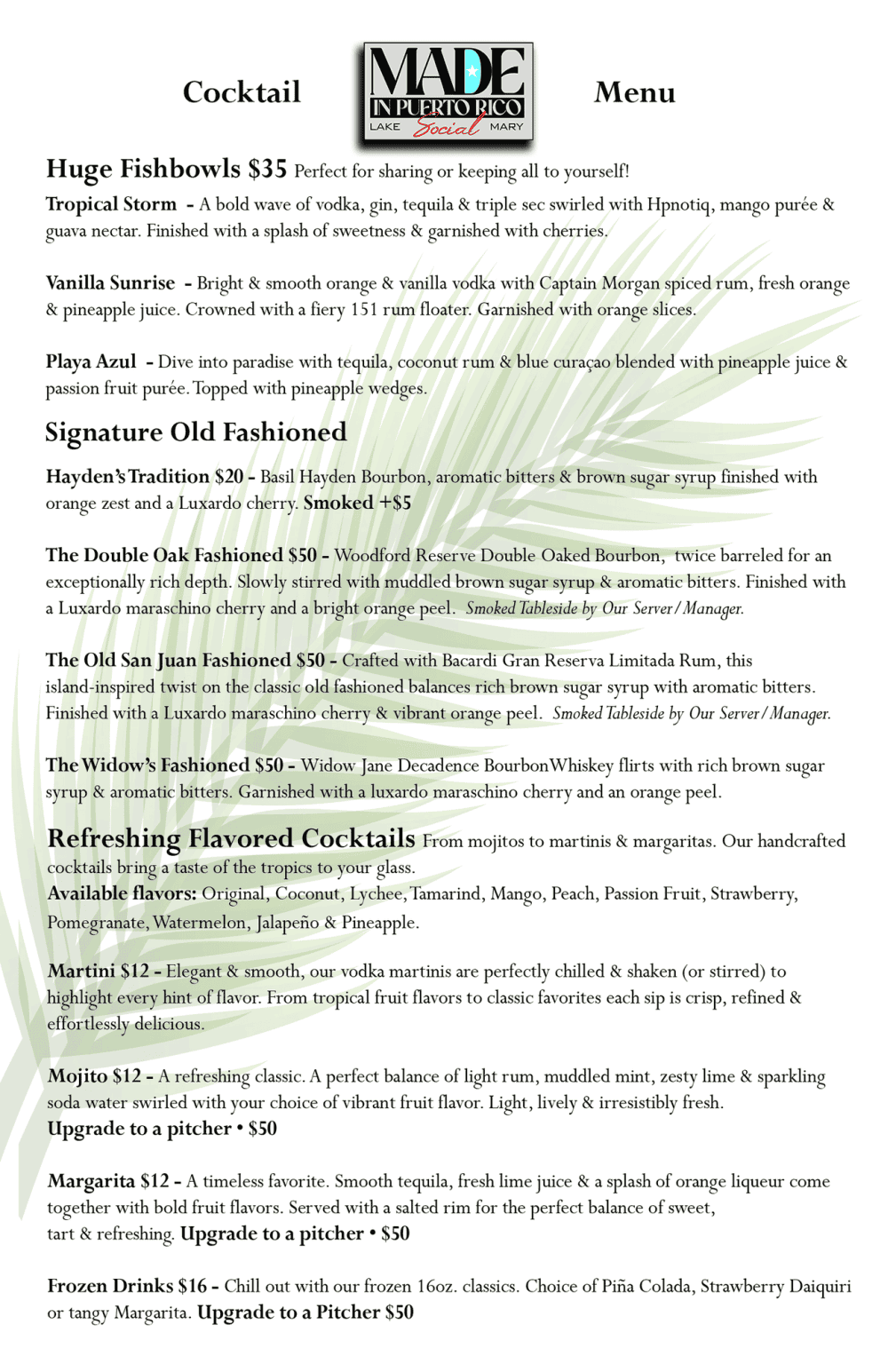 Vibrant cocktails at MIPR Lake Mary social with tropical drinks, colorful garnishes, and lively atmosphere.